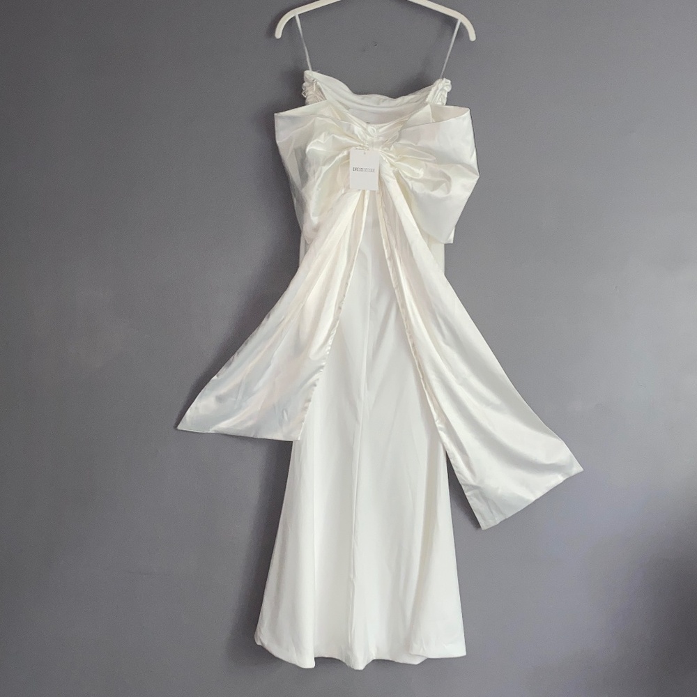 DRESS DECODE Strapless Mermaid Flare Wedding Dress Huge Back Bow Small - Picture 3 of 16